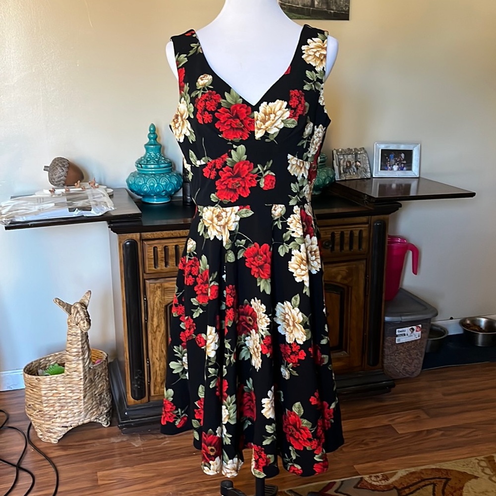 IXIA vintage style fit & flare dress with roses (XL)